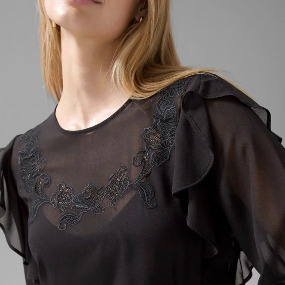 White House Black Market‎ Appliqué Tunic Black